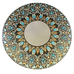 16” Round Mirror – Turquoise & Brown – Wood (Synthetic Turquoise)