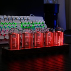 Retro Nixie Tube Clock with Wi-Fi Sync, Alarm & Timer – Wood Grain Design