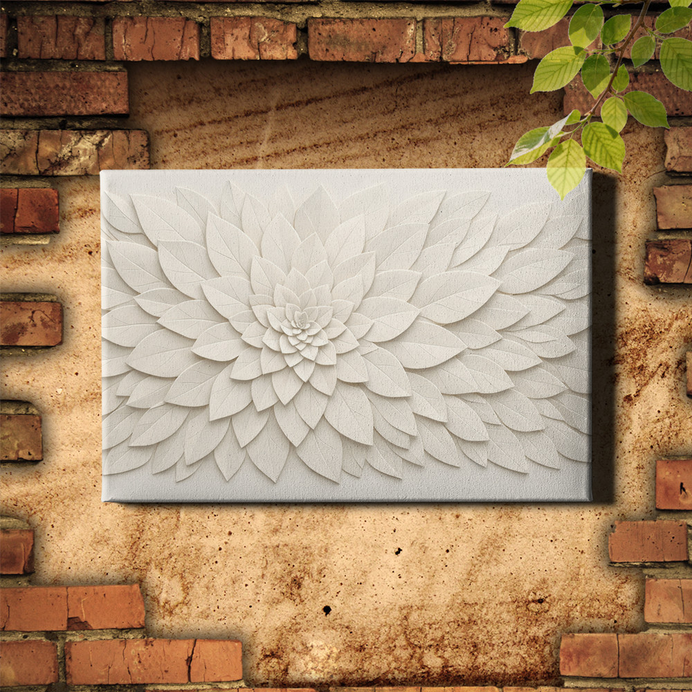 Monochrome Leaf Bas Relief Abstract Wall Art Print Textured Style