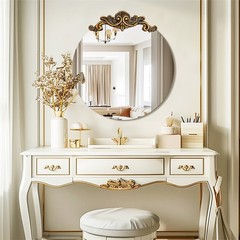 Round Frameless Wall Mirror for Bedroom Entrance Vintage Baroque Wall Mirror