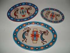 Southwest Kachina Ceramic Tray Set (3), Decorative-Only, Age Unknown, pre-owned