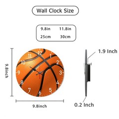 Basketball Pattern Wooden Silent Wall Clock No Battery Holiday Home Decors