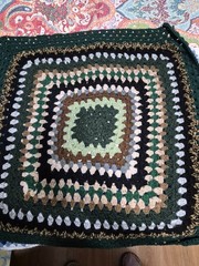 Handmade Crochet Lap/Chair Throw 31″×31″ Green, Brown, Gray, Black