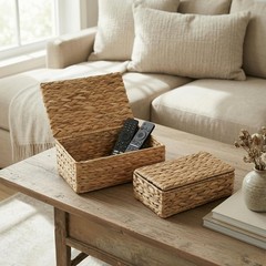 Elegant Wicker Organizer Bins Set – Stylish Decorative Lidded Storage Baskets