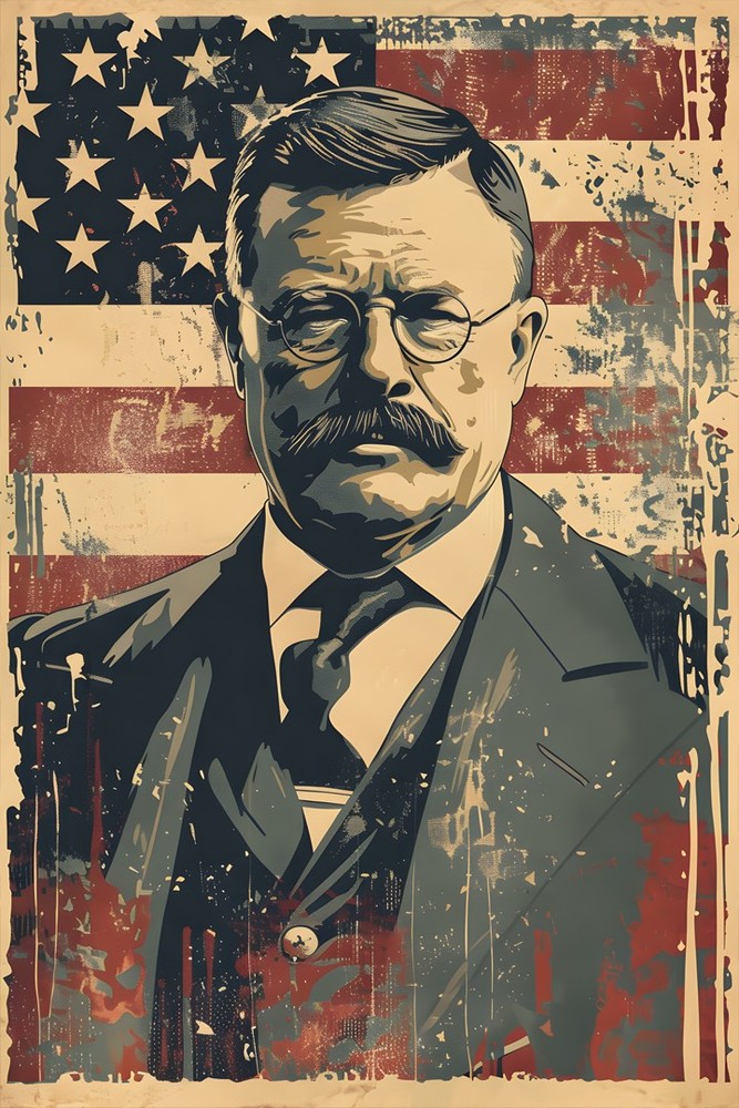 26th President Theodore Roosevelt USA Flag – 250 America Decor – POSTER 20″x30″