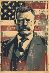 26th President Theodore Roosevelt USA Flag – 250 America Decor – POSTER 20″x30″