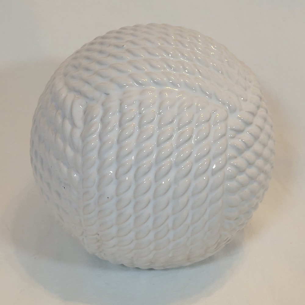 Ceramic Rope Decorative Sphere Orb Home Decor 7in White Nautical Beach Carpet