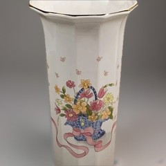Vintage Fine China Japan Fluted Floral Vase Gold Trim White Dodecagon/12 Sides