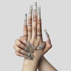 GGddsha New PMMA Acrylic Press On Nails StunningBling Nails, Rhinestone Fake Nai