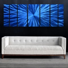 Metal Wall Sculpture Modern Abstract Art Blue Painting Contemporary Home Decor L