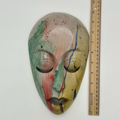 Colorful Drip Paint Hand Carved Wood Mask Home Decor 10 X 6 Inches