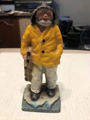 Antique Hubley Iron Maine Fisherman Doorstop Bookend ‘Old Salt w/Net’ 1920’s 6″