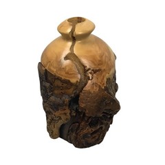 Vintage Live Edge Wood Vase Rustic Studio Art Burl Log Bud Vase w Glass Insert