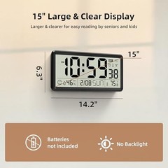 15» Large Battery Operated, Atomic Clock with 15 inches Digital Wall Clock