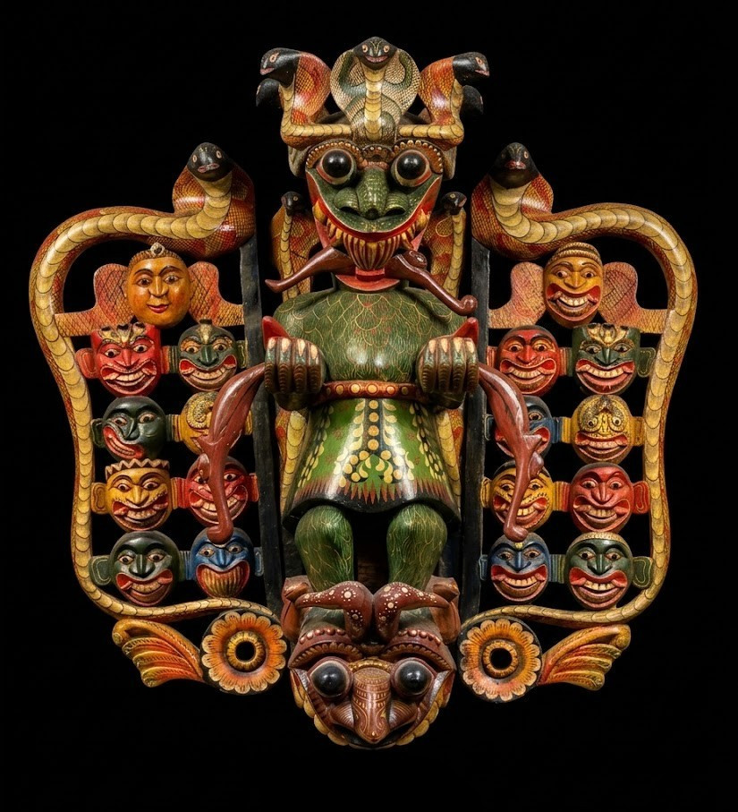 Unique Handcrafted 42 in Wooden Demon Devil Mask from Sri Lanka | Traditional