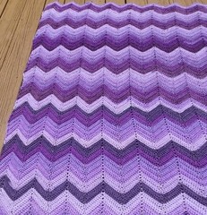 Vtg Handmade Crochet Chevron Sofa Throw Blanket Afghan Purple Shades 52 X 72