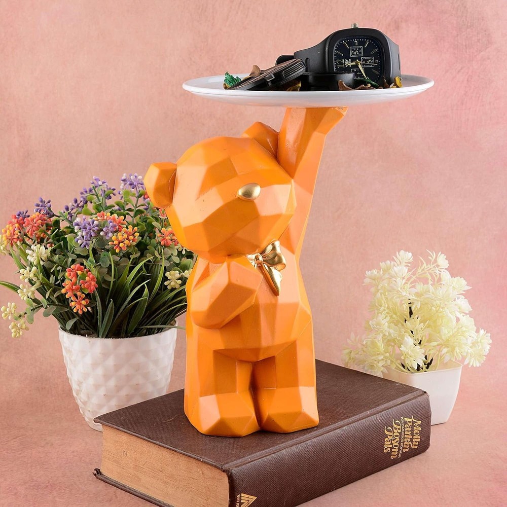 Teddy Bear Showpiece with Platter | Bear Statue Home Decor