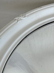 Vintage Round Wood Convex Mirror Painted White with X Accent Farmhouse Country