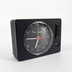 1970s Pierre Cardin Alarm Clock Black Quartz Analog Vintage Minimalist 3.25″