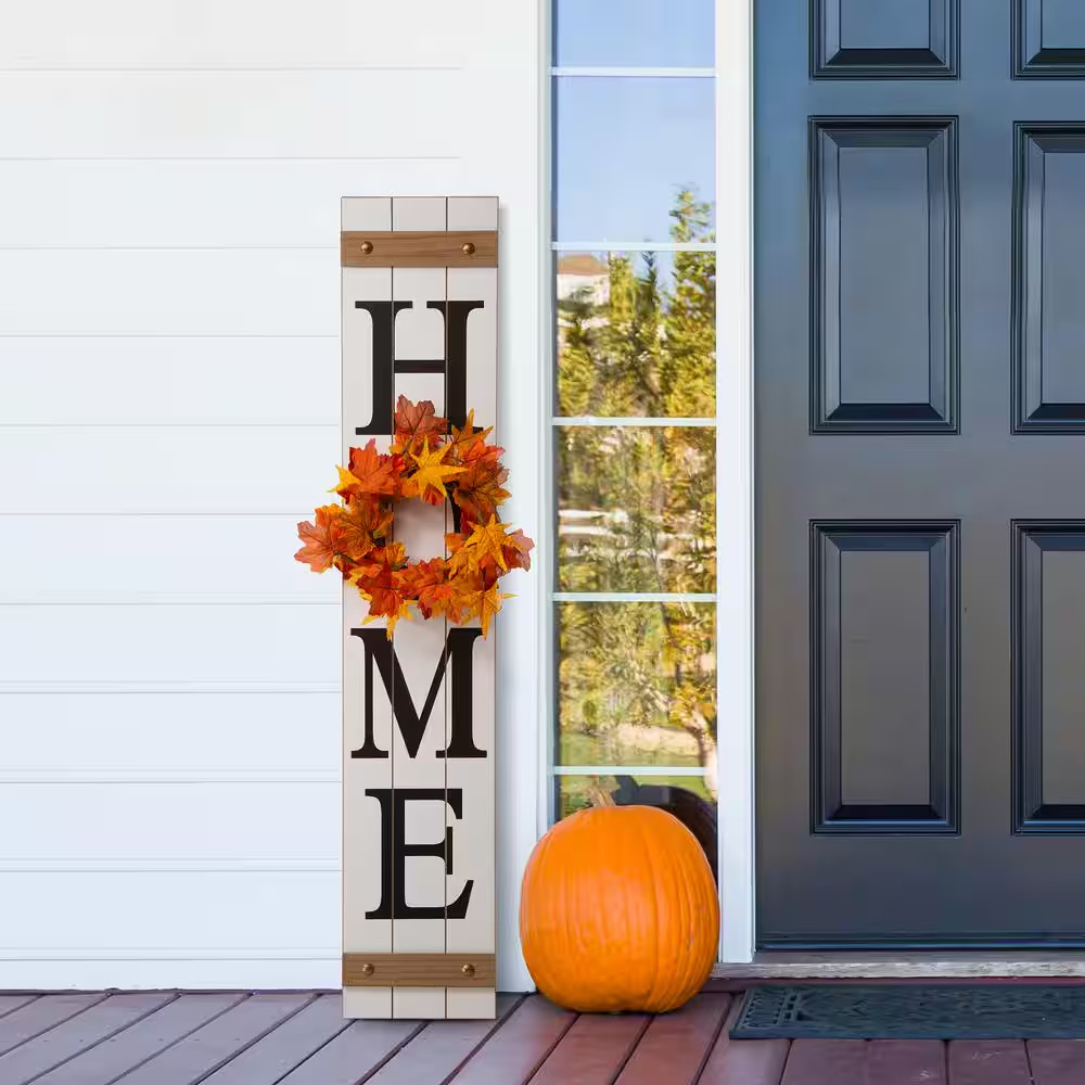 42 In. H Wooden Home Porch Sign with 3 Changeable Wreathes (Spring/Fall/Christma