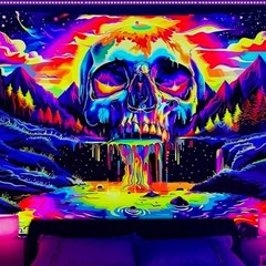 Trippy Skull Blacklight Tapestry (90″x70″) – UV Reactive Glow Gothic Wall Art
