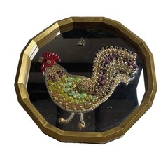 VTG Jeweled Detailed Rooster Mirror ART Hand Made 15”/Bohemian/ Cottage/Farm