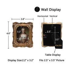 2.5×3.5 Small Vintage Picture Frame, Mini Antique Ornate Bronze Gold Photo Fr…