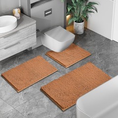 Bathroom Rugs Sets 3 Piece Non Slip Extra Absorbent Shaggy Chenille Batroom Rugs