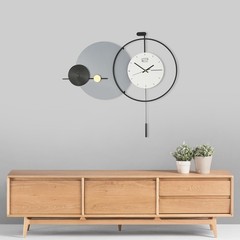 Modern Iron Pendulum Wall Clock 79 × 72 cm Round Gray Black White