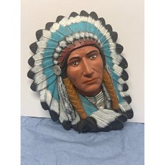 Vintage Native American Chief Ceramic Wall Plaque 12.5in Multi Good 1994 Art