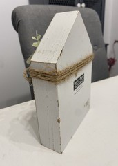 Rustic White Wash «I Love Us» Block House with Twine Bow & Greenery