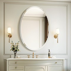 USHOWER 24x36Inch Oval Wall Mirror Bathroom Vanity Mirror Frameless Beveled Edge