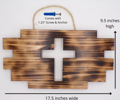 Rustic Primitive Wood Wall Hanging Cross with Grass Rope – Choice of 7 Colors
