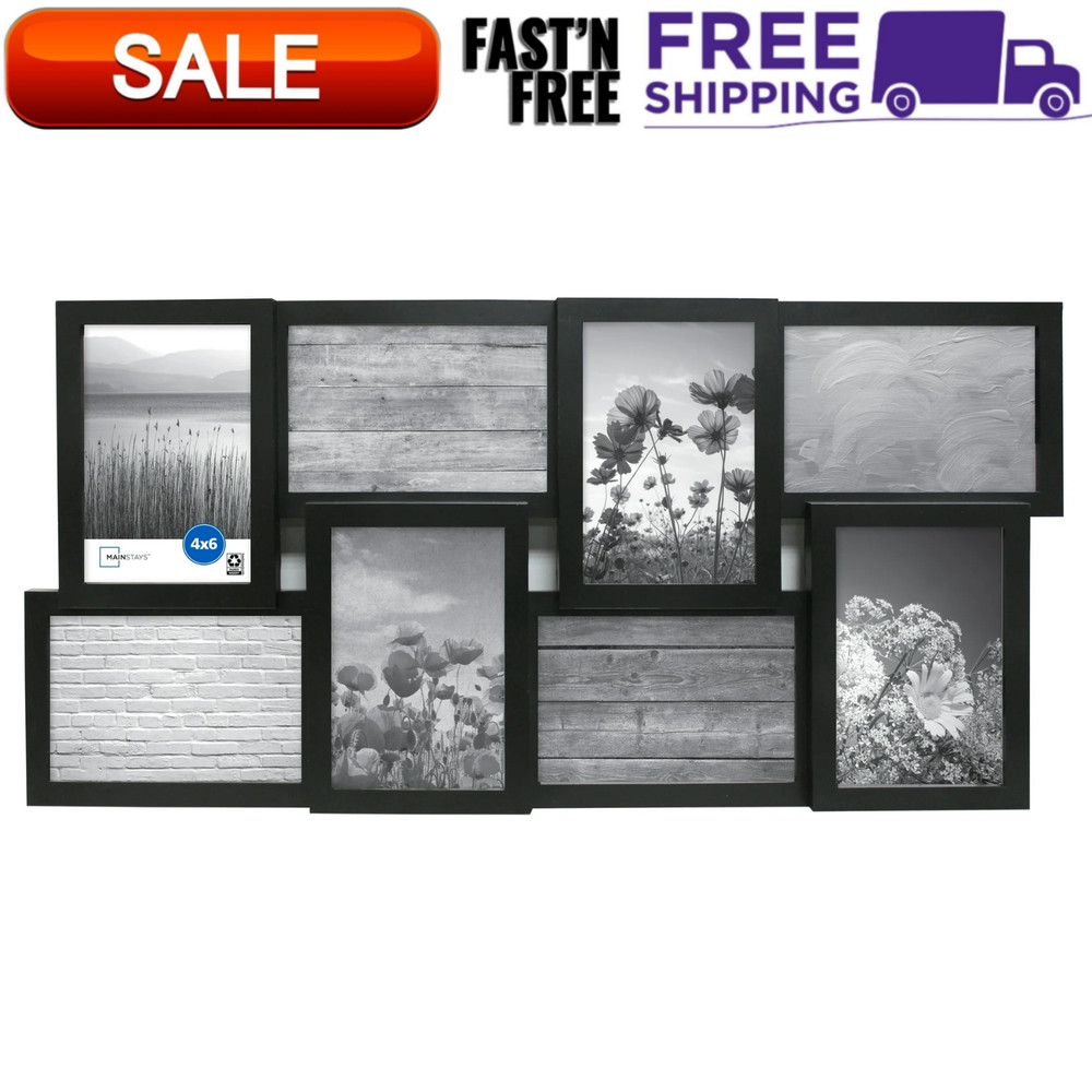 8-Opening 4″ x 6″ Linear Black Collage Picture Frame Wall Home Office Decor NEW