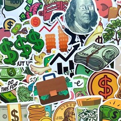 5-50 pcs Money Dollar Bill Cash Stickers, Vinyl Water Bottle Laptop Car Decals