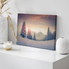 Christmas Wall Art Canvas Print Winter Sunrise & Foggy Pine Forest Art Decor