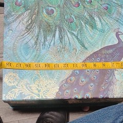 Large Peacock Design Keepsake Box Multicolor Cardboard Rectangular 14.5x12x6.5in
