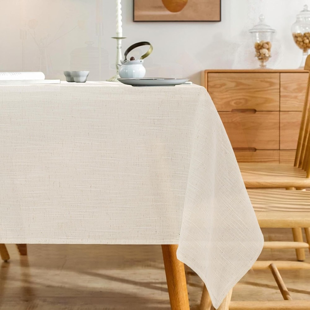 Natural Linen Textured Rectangle Tablecloth, Slubby Lightweight Table Cloth 52 x