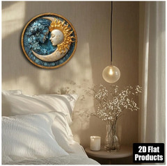 Sun And Moon Round Metal Wall Art Plaque – 8×8 Inches 2D Flat Aluminum Decorativ