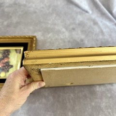 VTG Still Life Fruit Prints Pair Ornate Gold Tone Black Velvet Mats 8×10 MCM