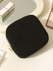 Black Solid Color Portable Period Bag With Zipper For Menstrual Pads Tampons