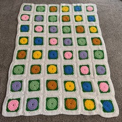 Handmade Crochet Granny Square Blanket Multicolor Floral Afghan Throw 62×44