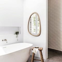 Irregular Mirror for Decor,Wood Frame Asymmetrical Wall-Mounted Mirror, Large…