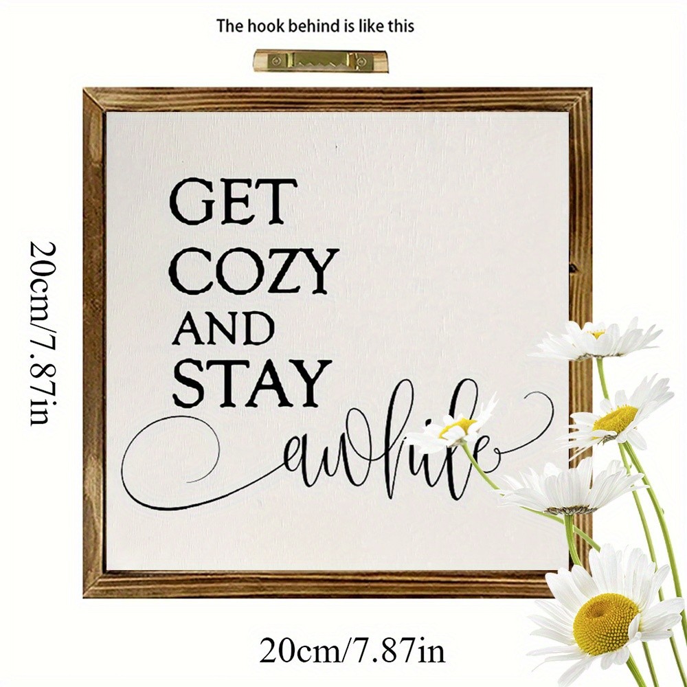 Farmhouse Wood «Get Cozy And Stay Awhile» Quote Wall Wooden Sign Gift