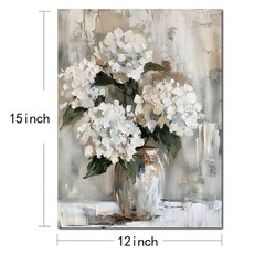 YRYWAWA White Hydrangea Bathroom Wall Art Canvas Print 12×15 Inches Retro Far…