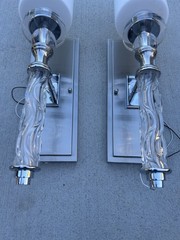 LOT OF 2 PIECES UTTERMOST CAMPANIA 1 LIGHT CARVED GLASS SCONCES (22486)