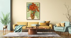 Framed Wall Art of Red Poppies and Daisies by Van Gogh Deco Bronze Gold Frame