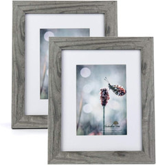 2-Pack Rustic Gray Wooden Picture Frames – 8×10 without Mat 5×7 with Mat
