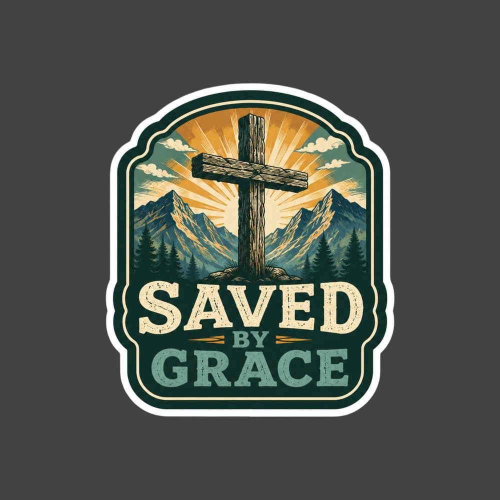 Christian Sticker Vinyl Decal Saved by Grace Cross Bible Verse Faith Gift