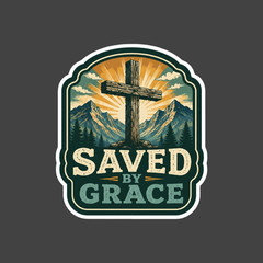 Christian Sticker Vinyl Decal Saved by Grace Cross Bible Verse Faith Gift